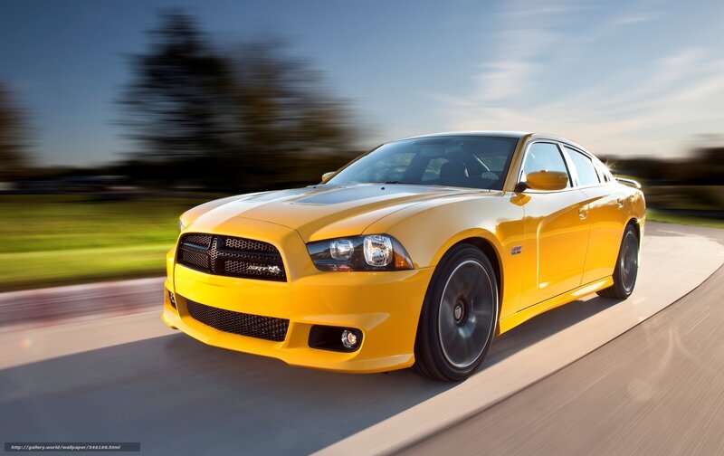 Yellow Dodge Charger — Dynamic, Afternoon