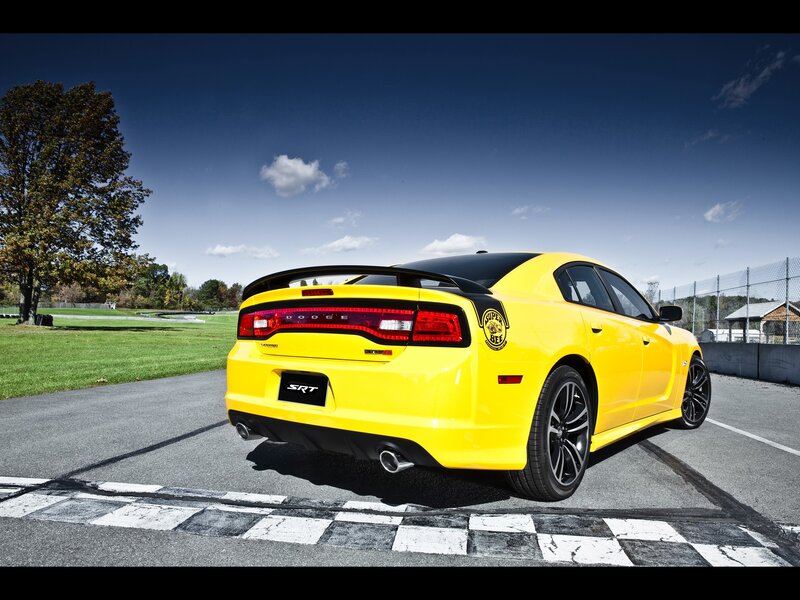 Yellow Dodge Charger SRT on track