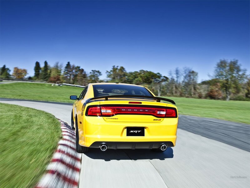 Yellow Dodge Charger SRT on track