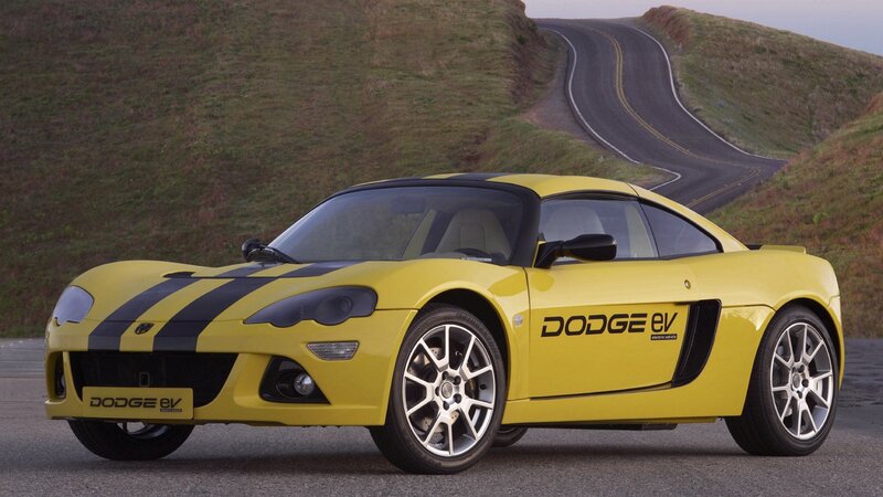 Yellow Dodge EV sports car