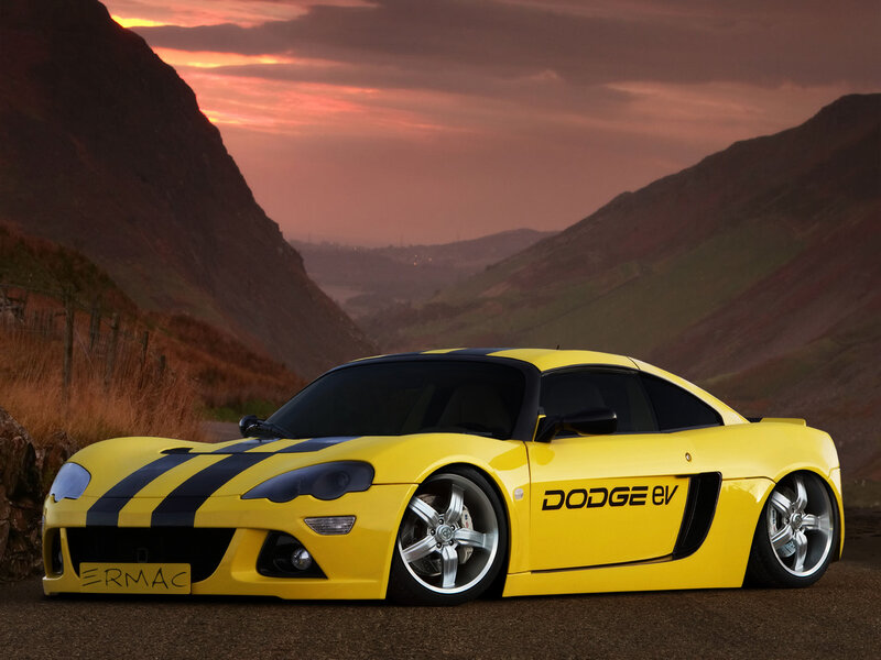 Yellow Dodge EV sports car