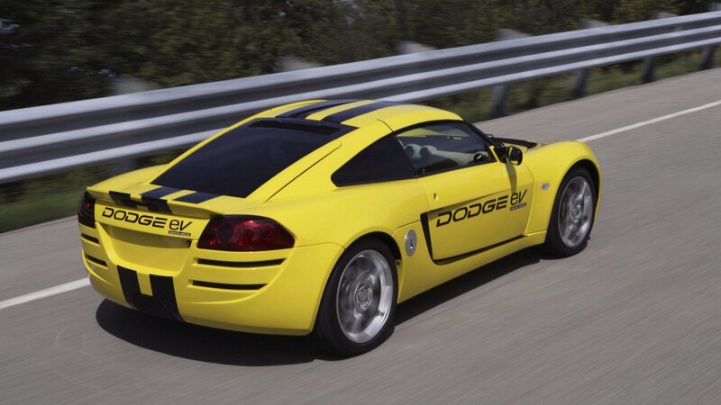 Yellow Dodge EV sports car