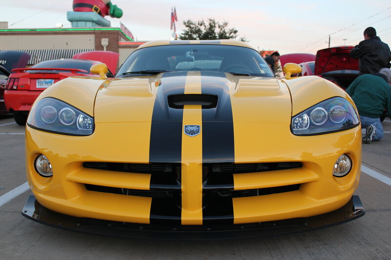 Yellow Dodge Viper with stripes