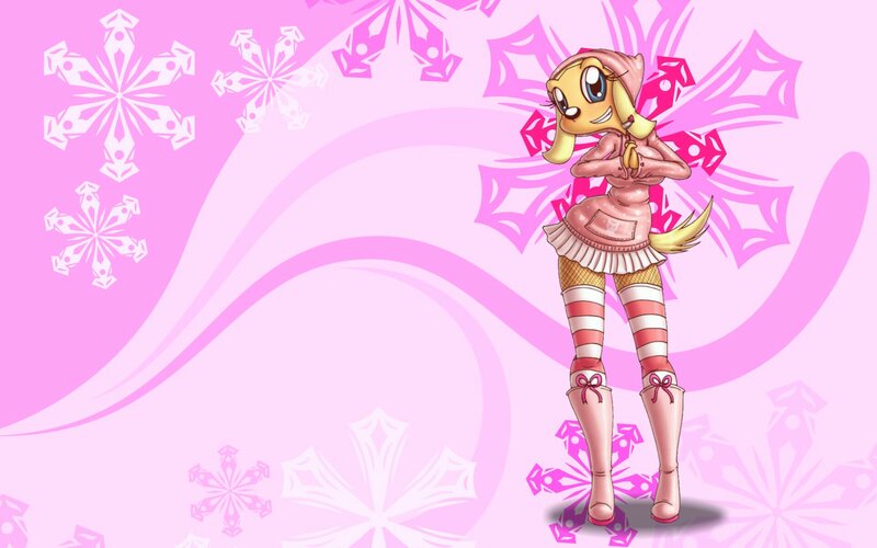 Yellow Dog Character — Pink, Playful, Winter