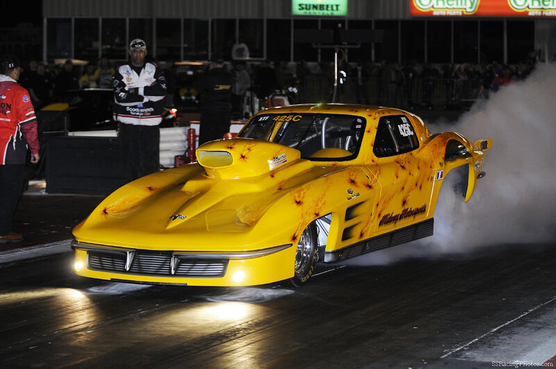 Yellow Drag Racing Car — Dramatic, Night, Photograph