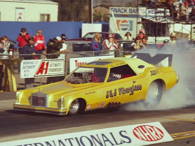 Yellow Drag Racing Car — Dynamic, Afternoon, Photograph, Crowd