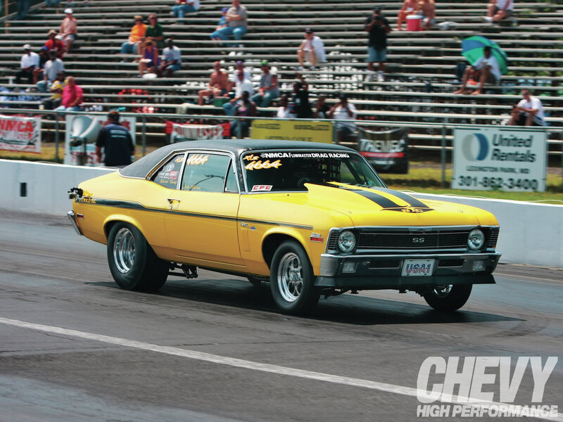 Yellow Drag Racing Car — Dynamic, Afternoon, Photograph
