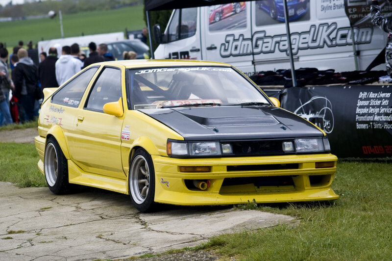 Yellow drift car at event