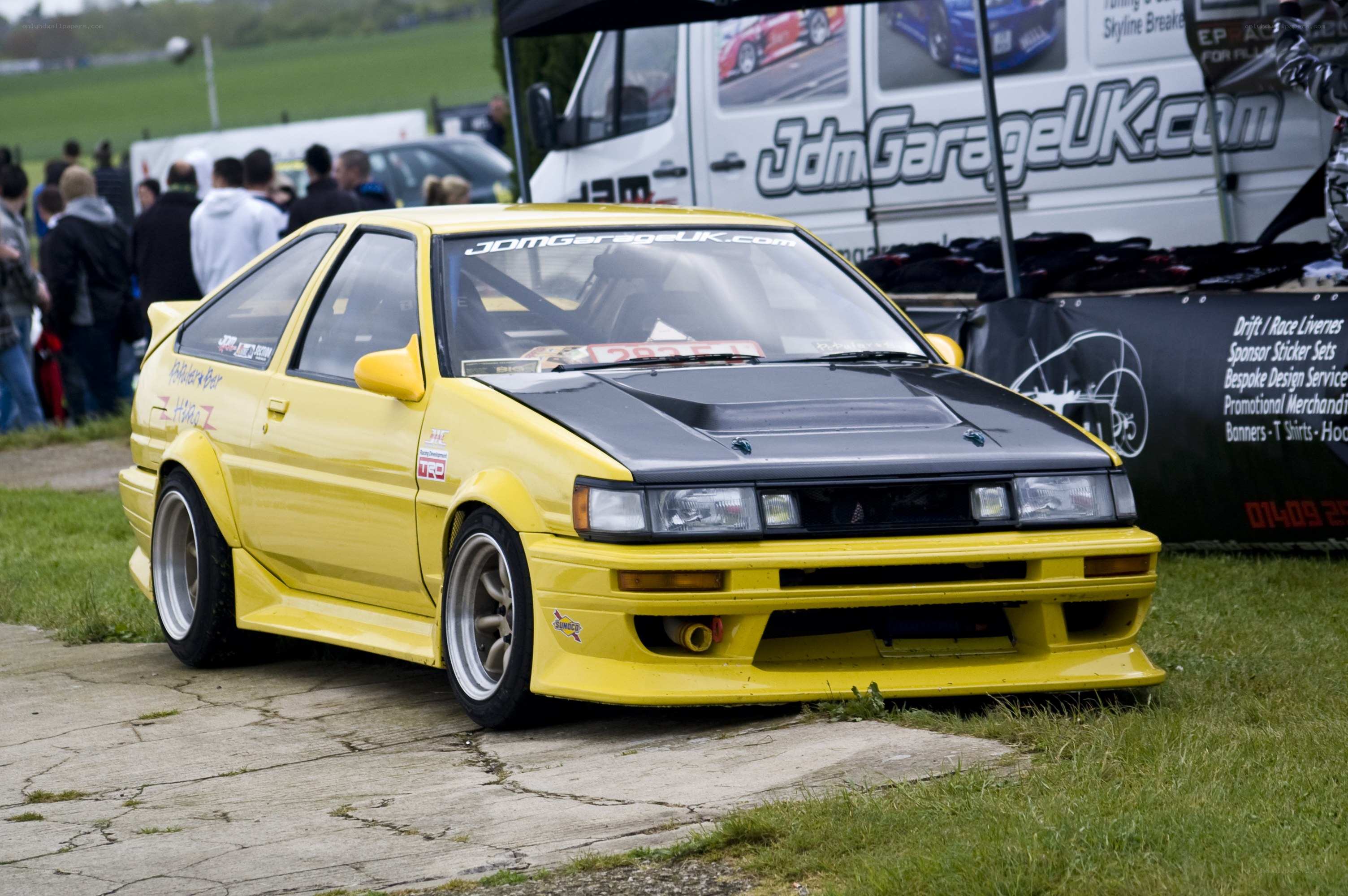 Yellow drift car at event