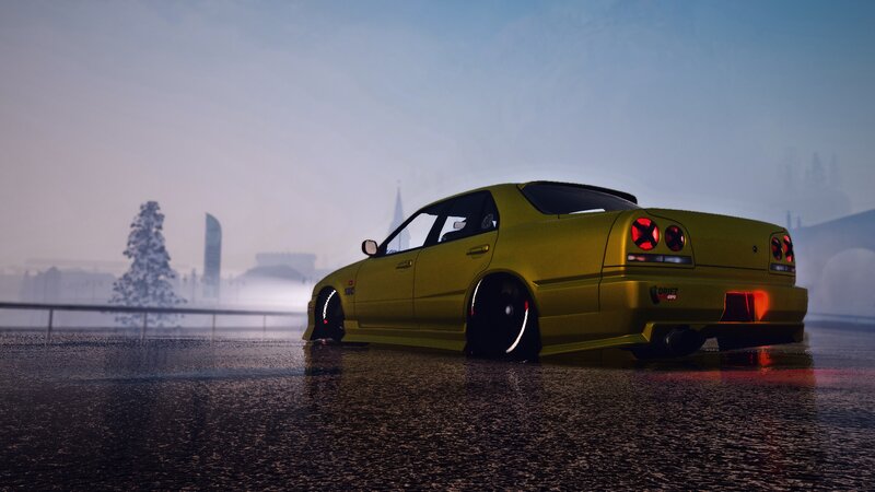 Yellow Drift Car — Dramatic, Night