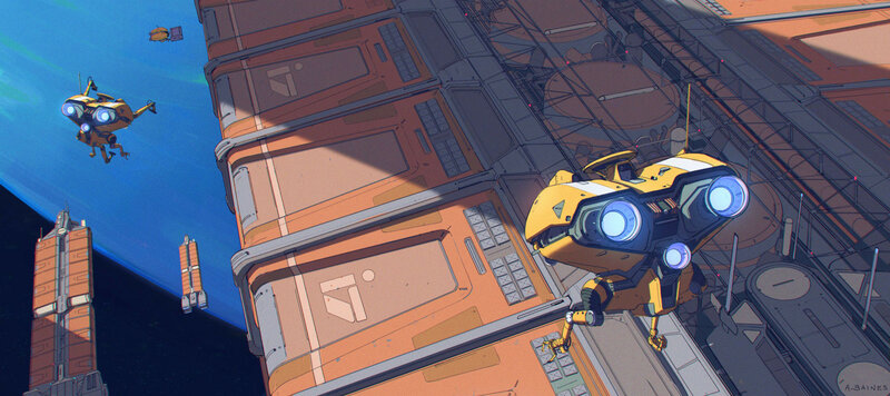 Yellow Drones Near Space Station