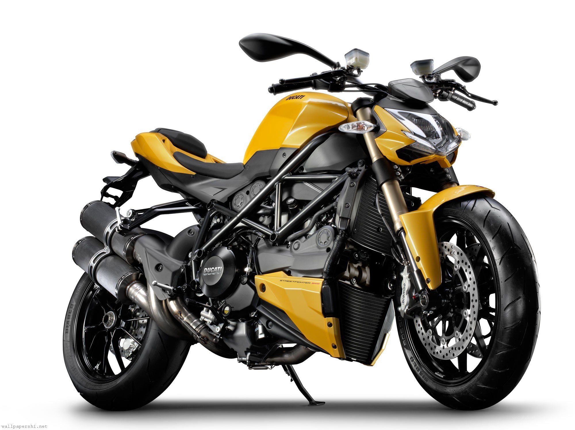 yellow ducati streetfighter motorcycle