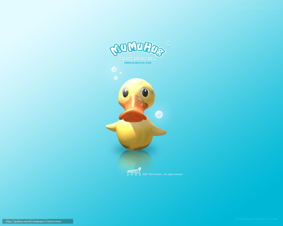 Yellow duck toy on blue background