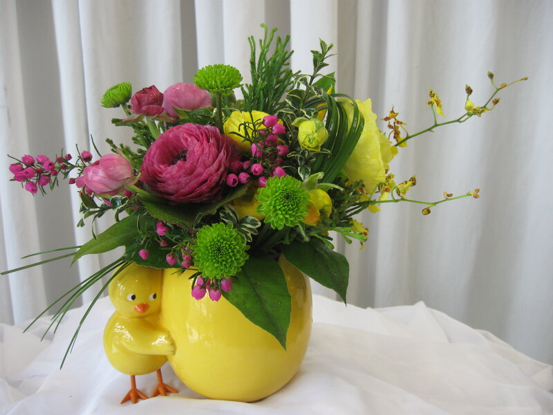Yellow Duck Vase with Flowers — Festive