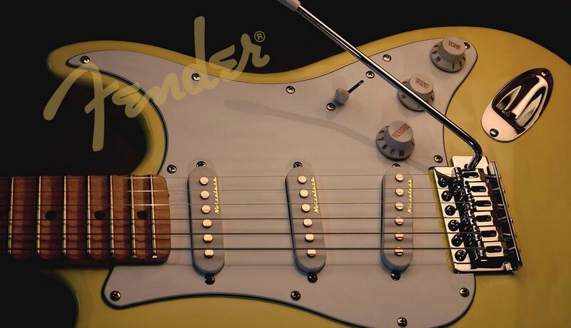Yellow Electric Guitar — Dramatic, Photograph, Pickups