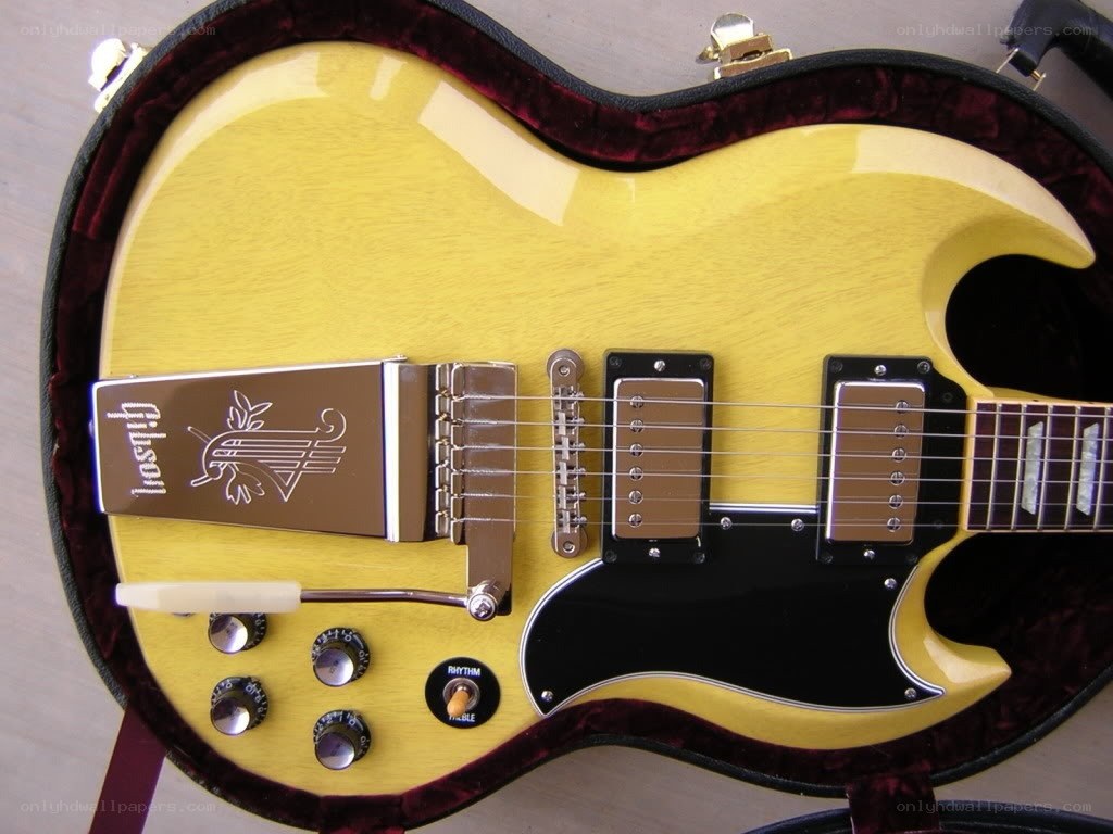 yellow electric guitar in case