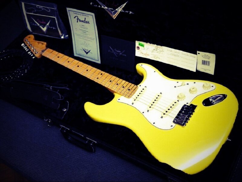 Yellow Electric Guitar — Neutral, Photograph, Guitar Case
