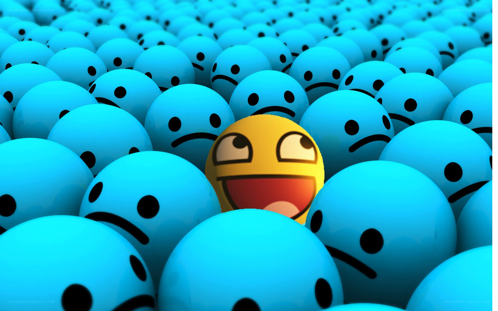 yellow emoji among blue ones