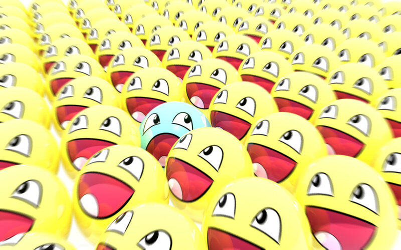 yellow emoji crowd with one blue