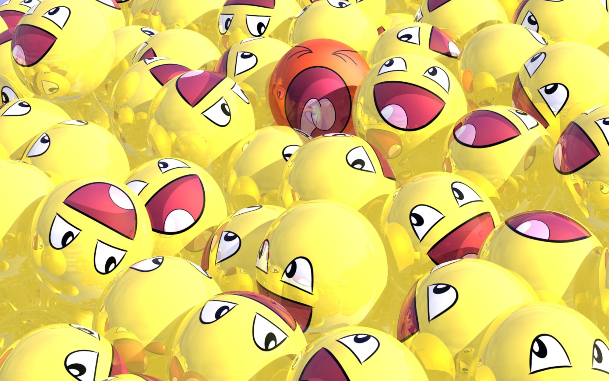 yellow emoji faces in a crowd