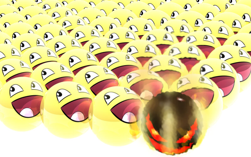 Yellow emoji swarm with explosion
