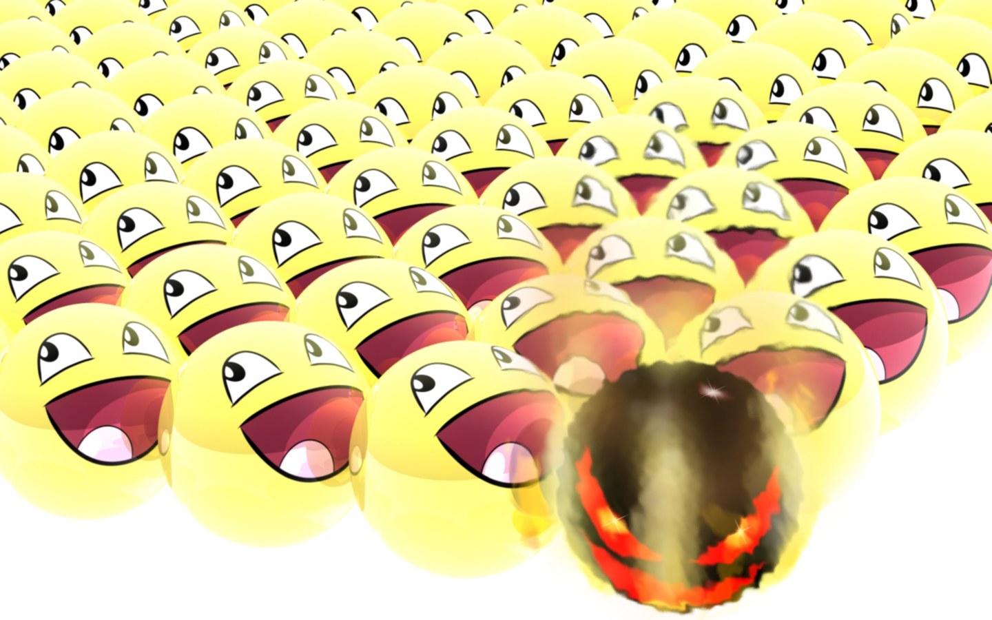 Yellow emoji swarm with explosion