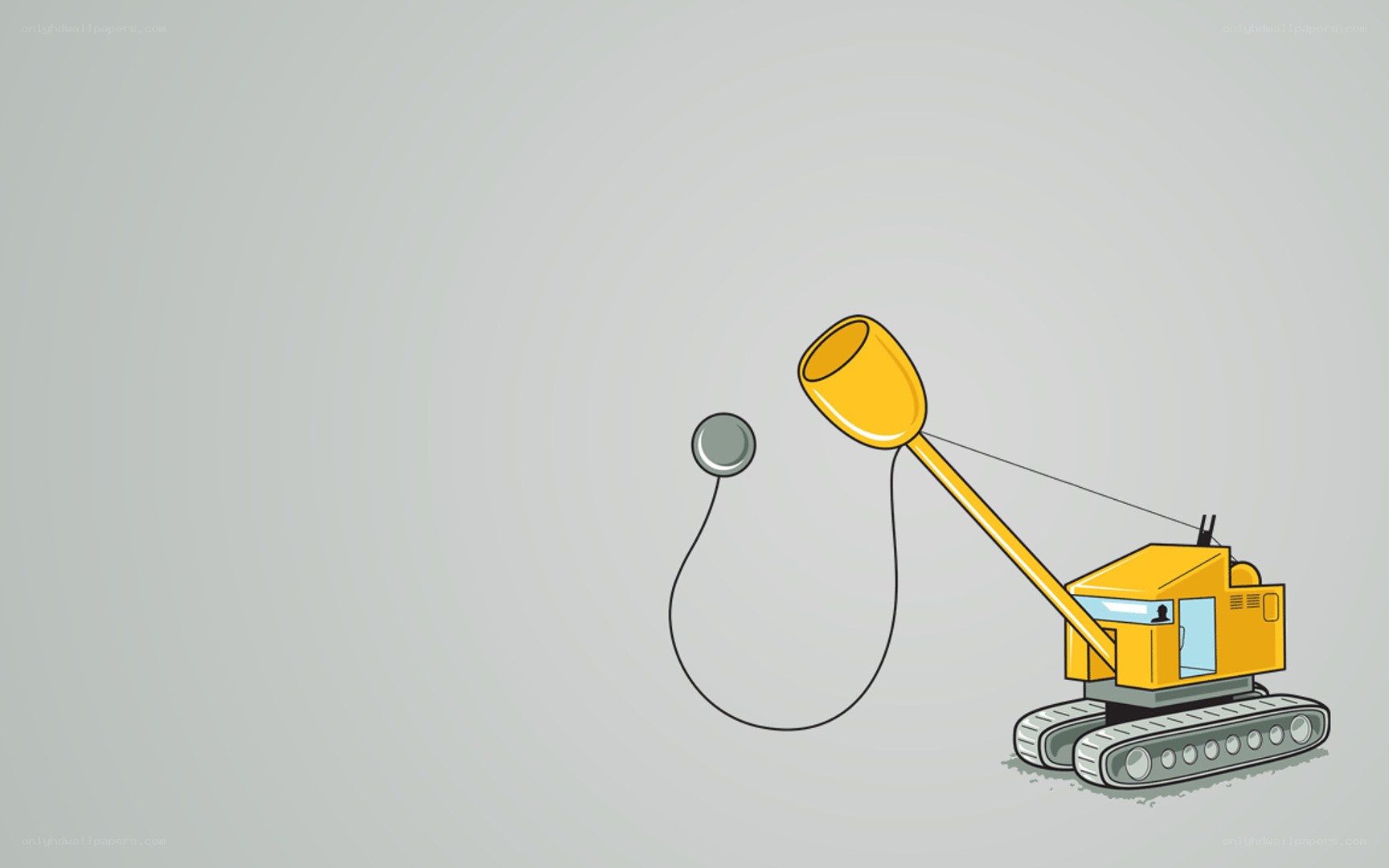Yellow excavator with hammer