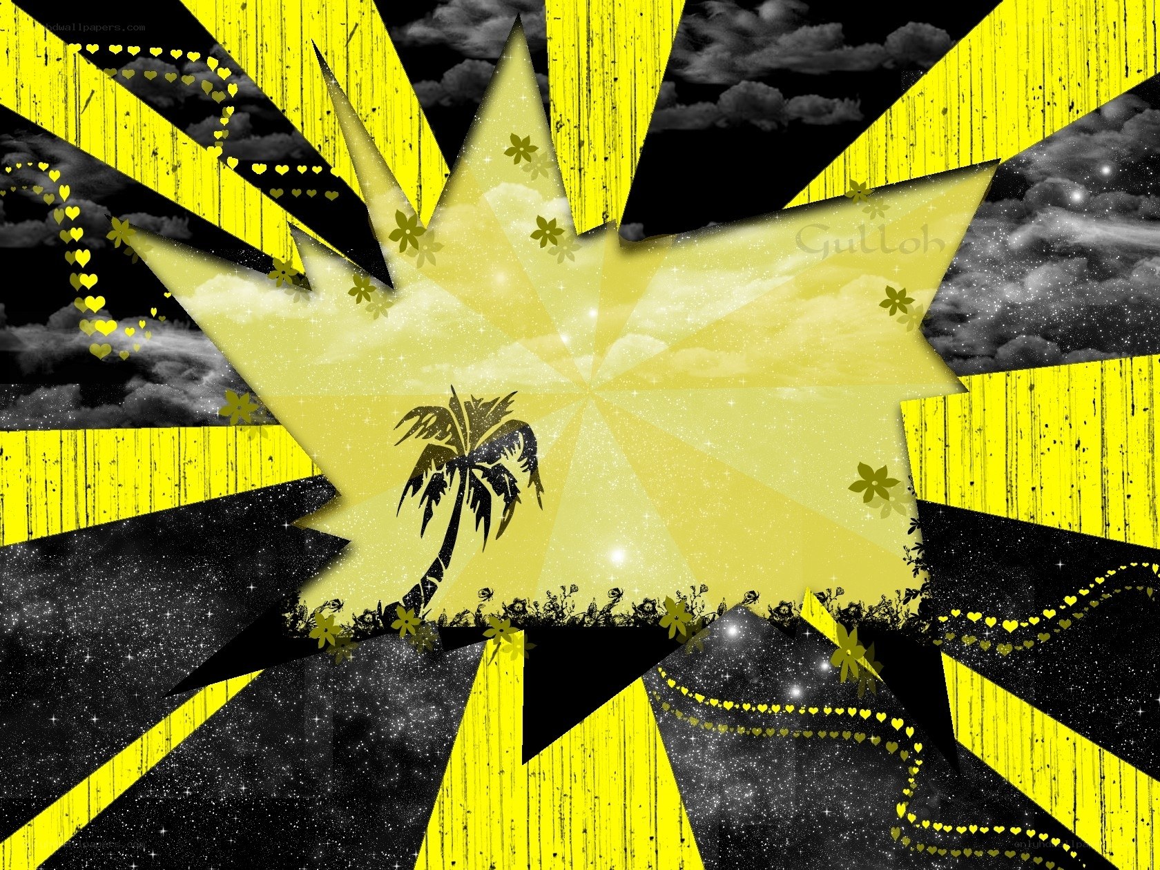 yellow explosion with palm tree