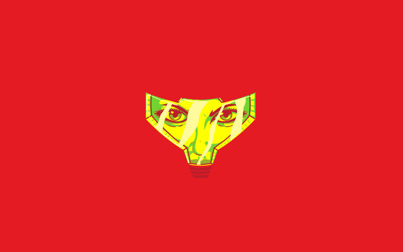 yellow eyes on red background
