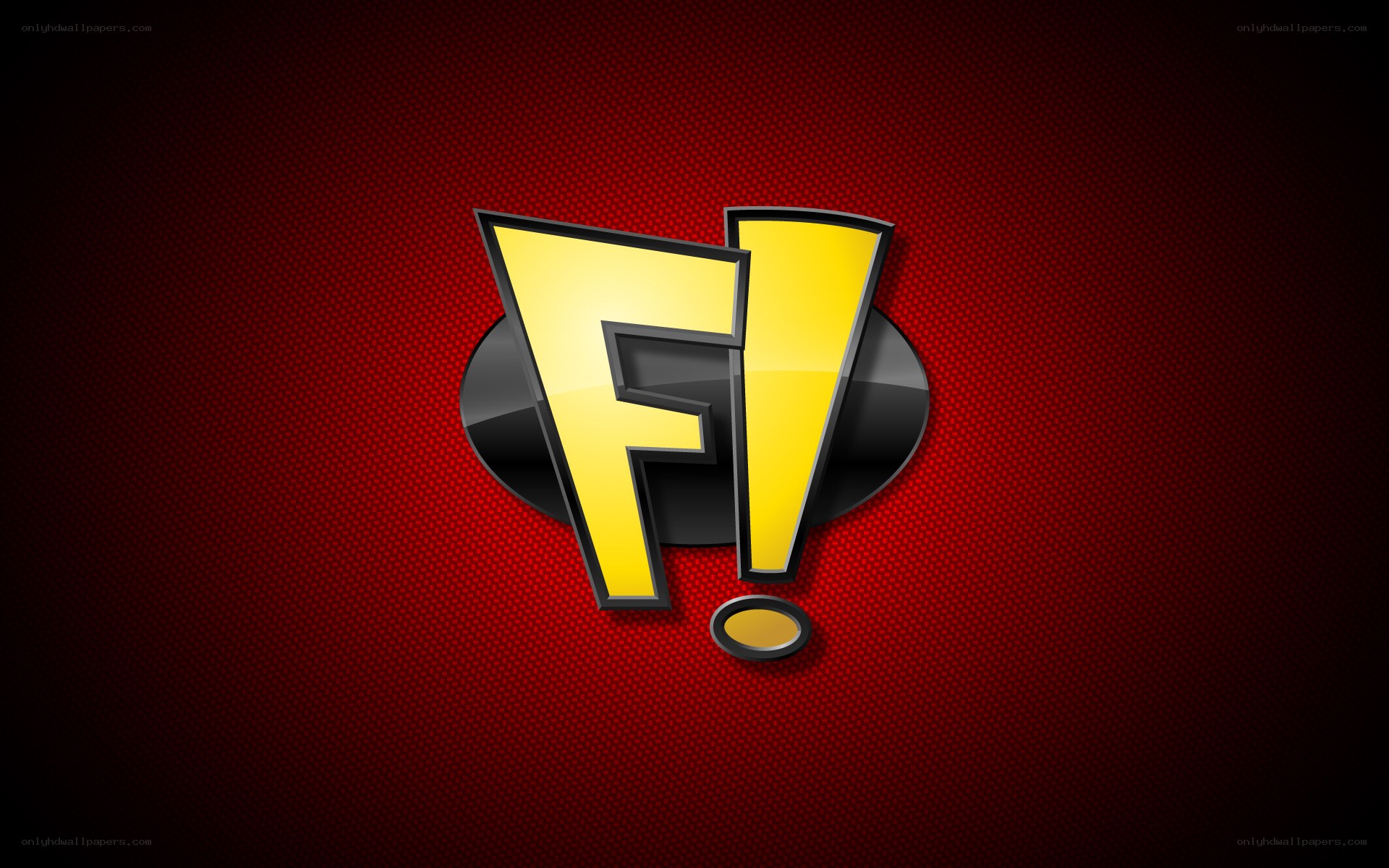 yellow F! logo on red background