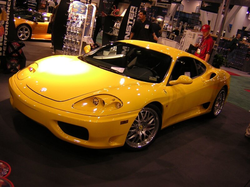 Yellow Ferrari at auto show
