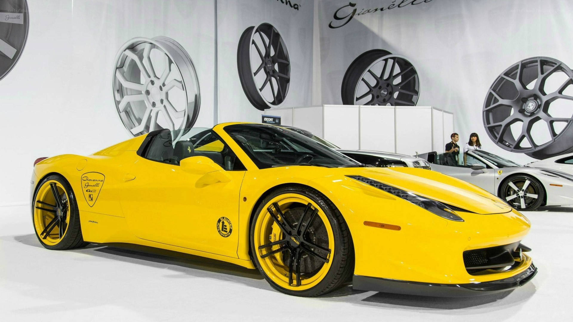 Yellow Ferrari at auto show