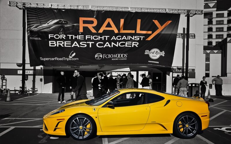 Yellow Ferrari at Rally for the Fight