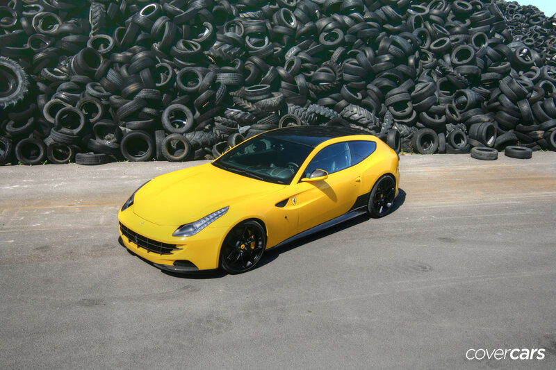 Yellow Ferrari Car — Dramatic, Afternoon, Photograph, Tires, Asphalt