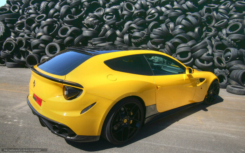 Yellow Ferrari Car — Dramatic, Afternoon, Photograph, Tires, Concrete