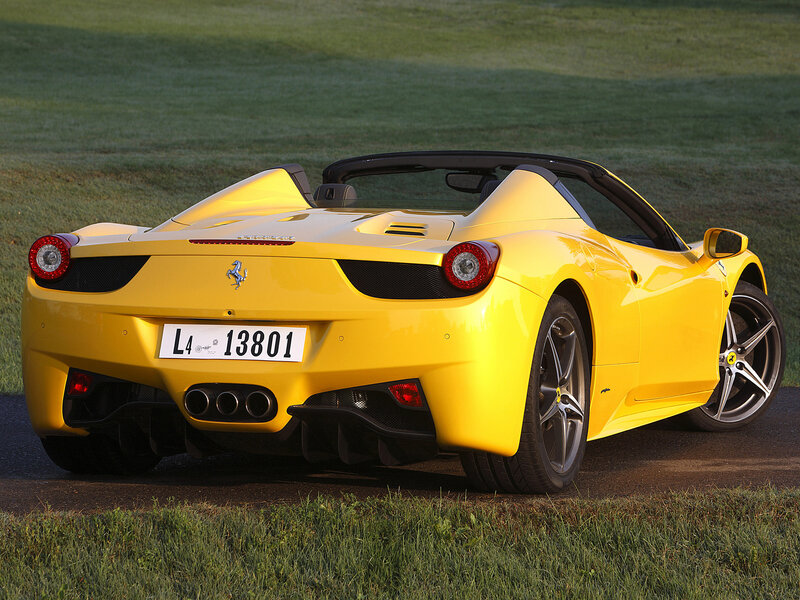 Yellow Ferrari Convertible — Calm, Afternoon, Photograph, Grass