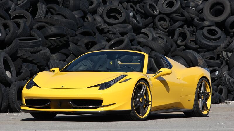 Yellow Ferrari Convertible — Dramatic, Afternoon, Photograph, Car