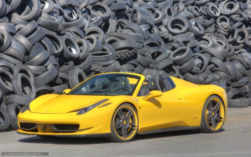Yellow Ferrari Convertible — Dramatic, Afternoon, Photograph, Car, Tires
