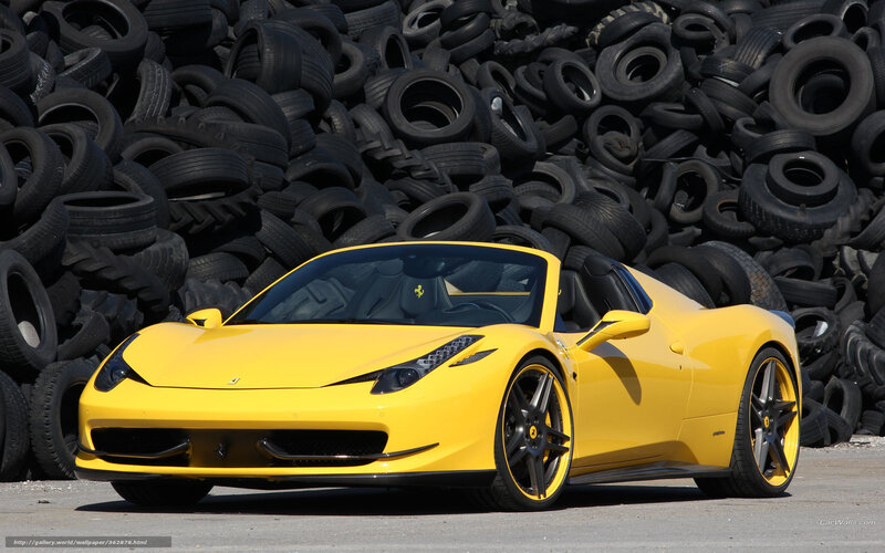 Yellow Ferrari Convertible — Dramatic, Afternoon, Photograph, Tires