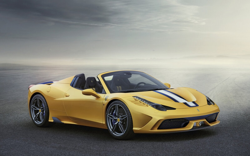 Yellow Ferrari Convertible — Dramatic, Photograph