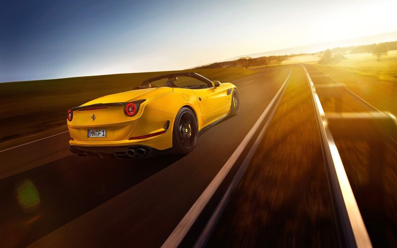 Yellow Ferrari Convertible — Dynamic, Sunset