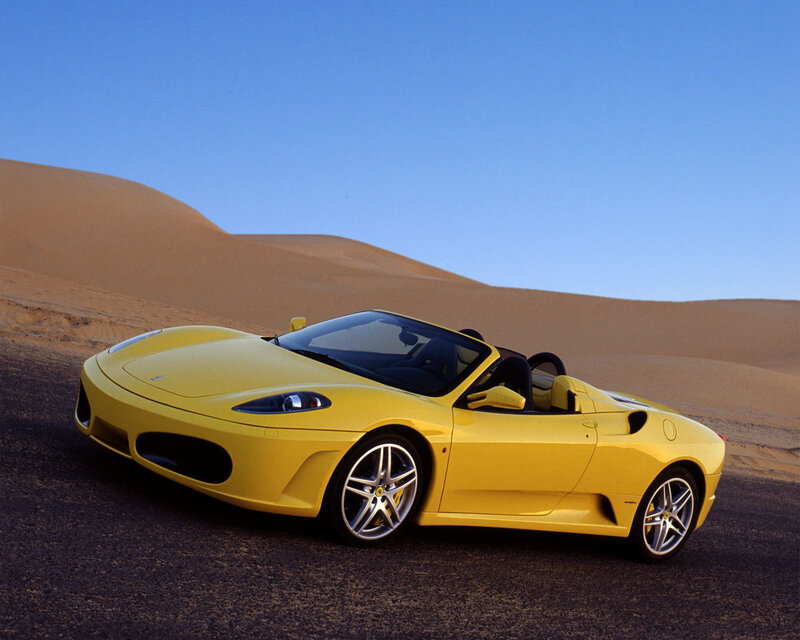 Yellow Ferrari Convertible — Serene, Afternoon, Photograph, Desert