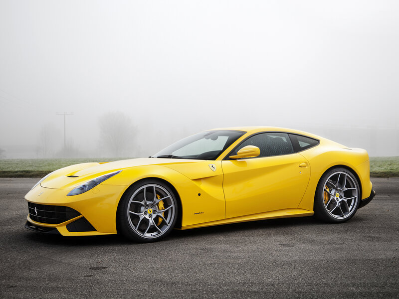 Yellow Ferrari F12berlinetta — Misty, Morning, Photograph