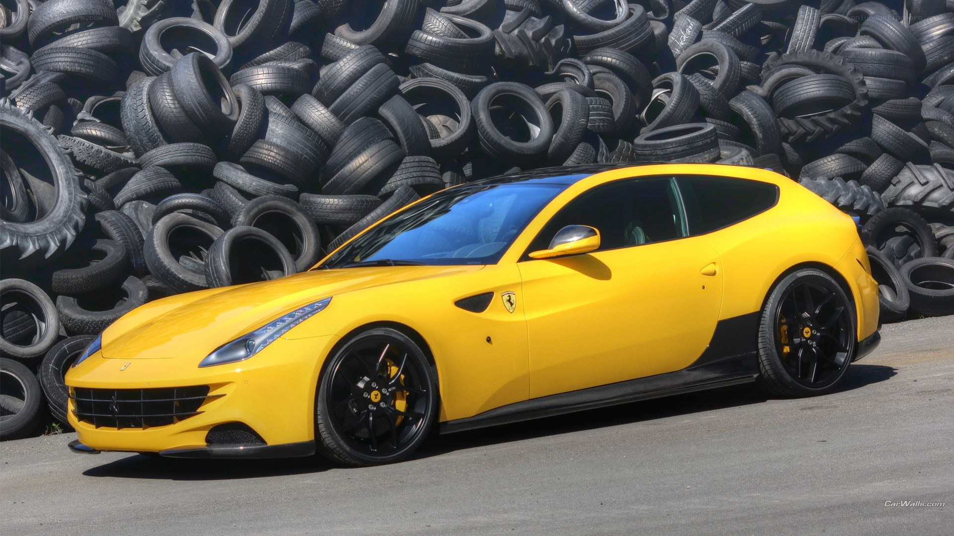 Yellow Ferrari FF car