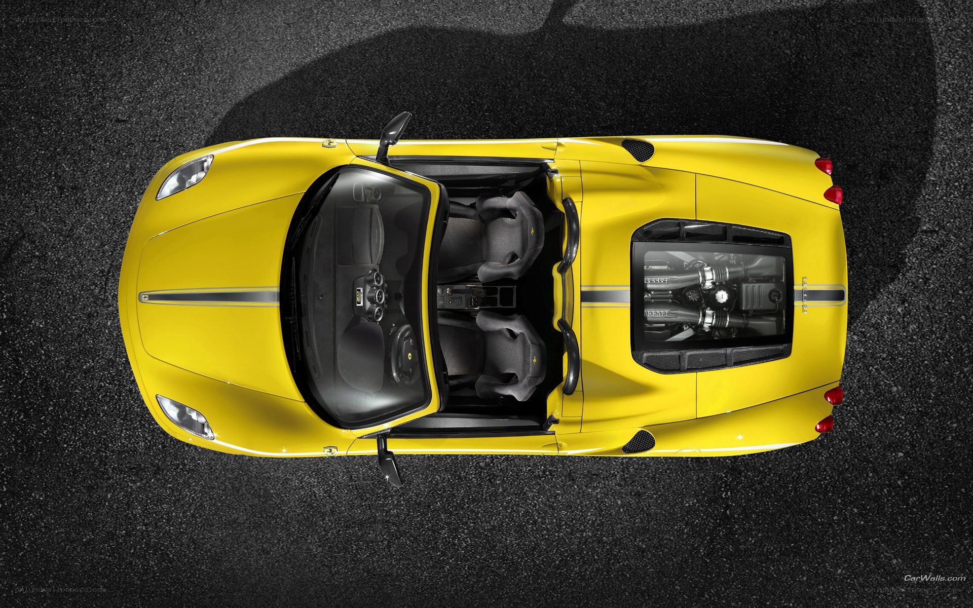 yellow ferrari from above