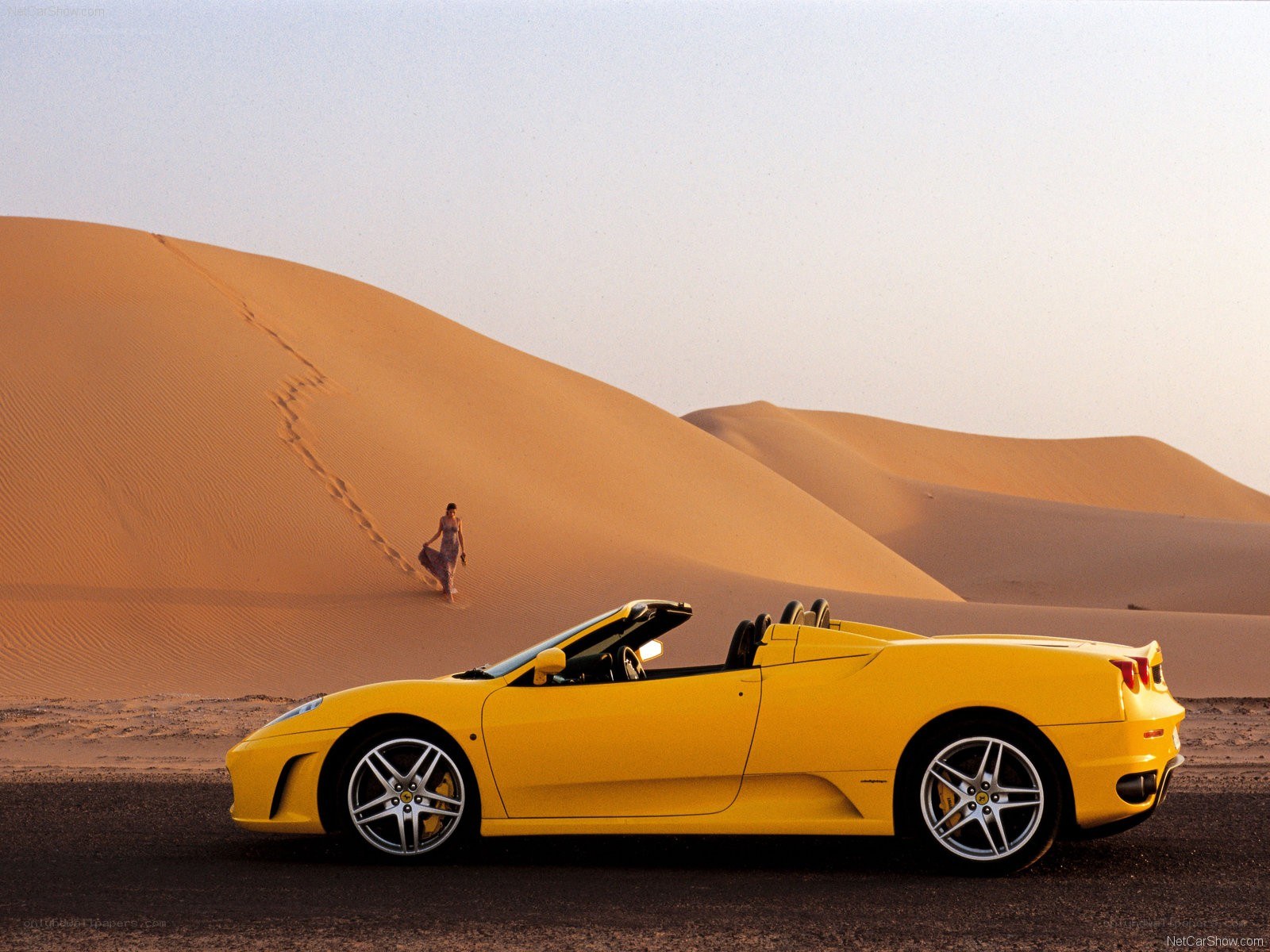 Yellow Ferrari in desert