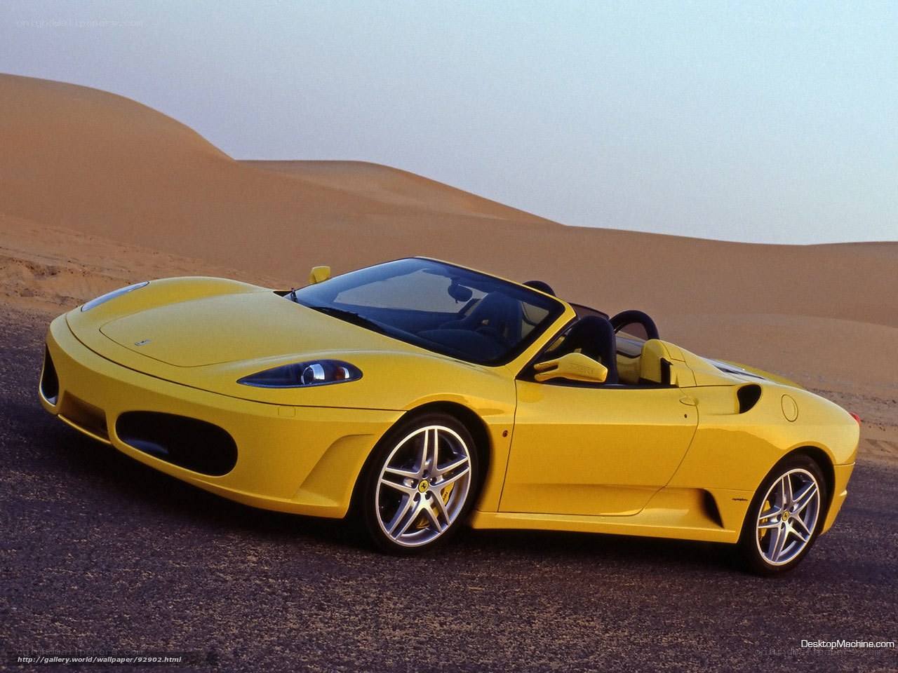 Yellow Ferrari in desert