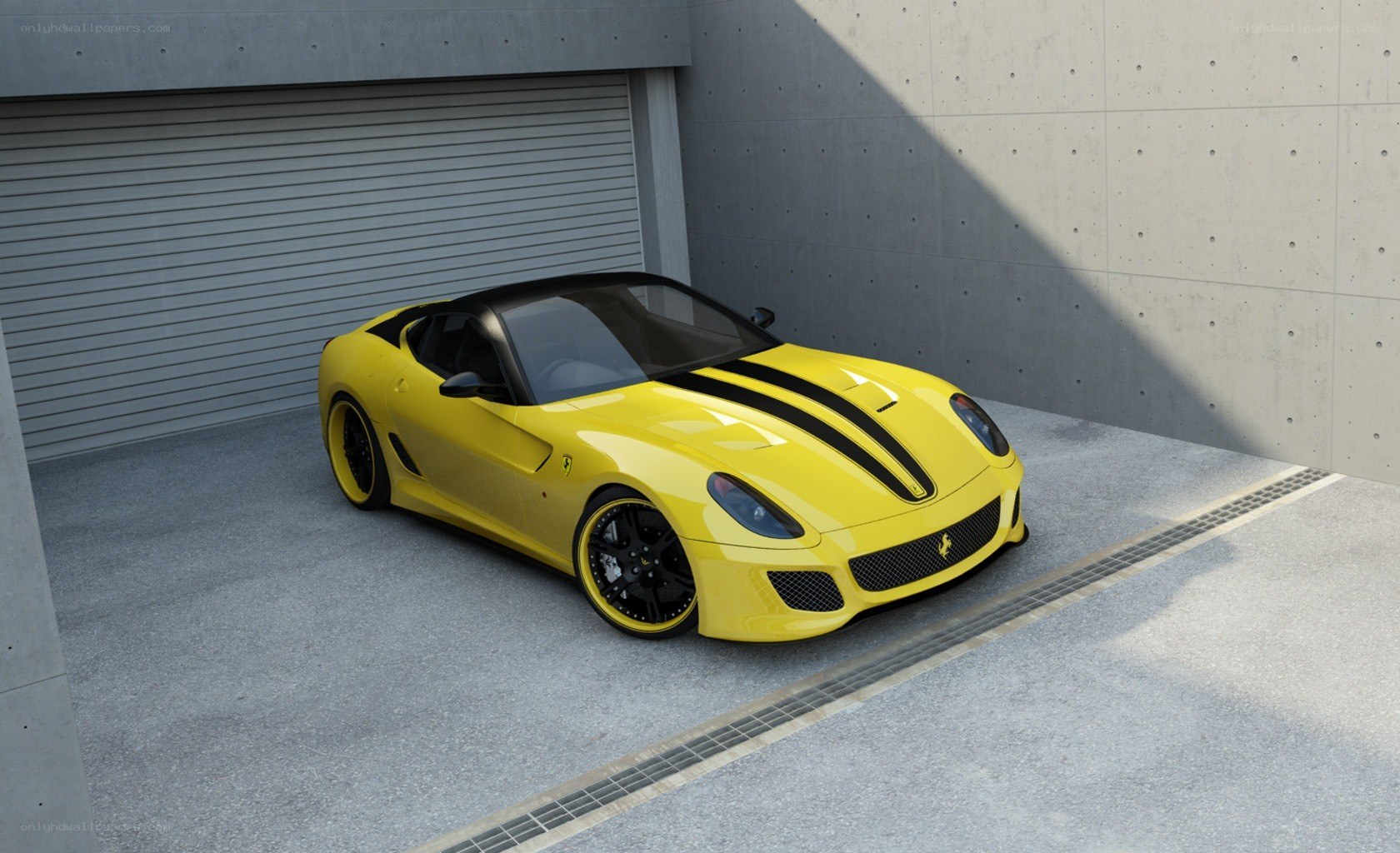 Yellow Ferrari in garage