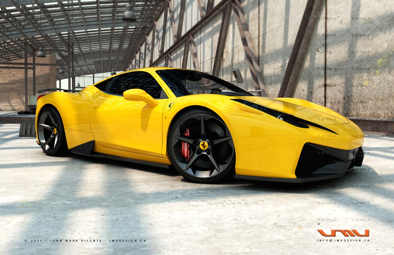 Yellow Ferrari in industrial setting