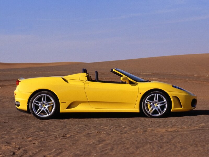 Yellow Ferrari in the desert